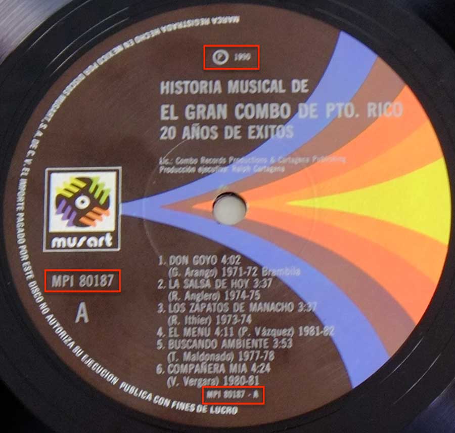 Close-up Photo of the record label for "GRAN COMBO - 20 Anos de Exitos"