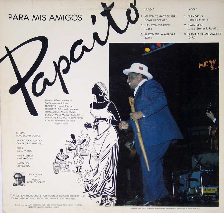 PAPAITO - Para Mis Amigos 12" VINYL LP ALBUM back cover