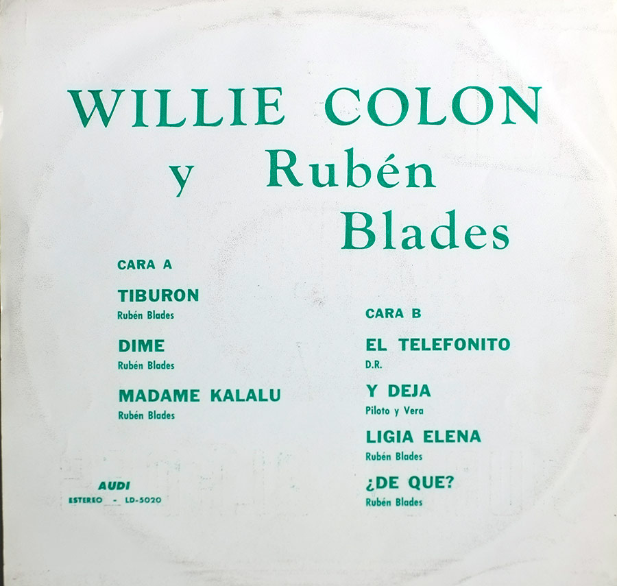 WILLIE COLON y RUBEN BLADES - Self-Titled AUDI Records CUBA 12qout; LP VINYL Album back cover