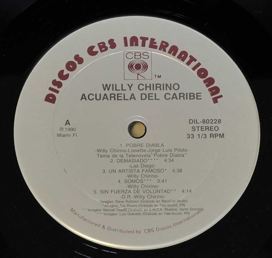 "Acuarela Del Caribe" Grey Colour Discogs CBS International Record Label Details: DIL-80228 ℗ 1990 Miami, FL Sound Copyright 