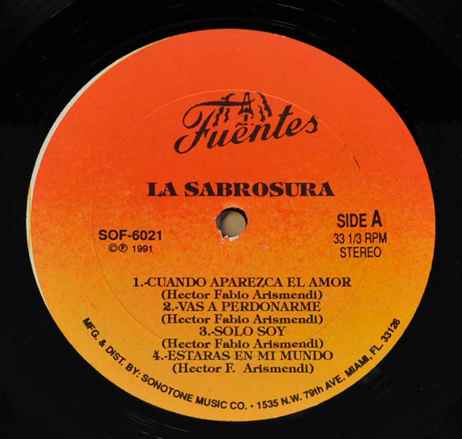 Close-up Photo of "ORQUESTA LA SABROSURA" Record Label 