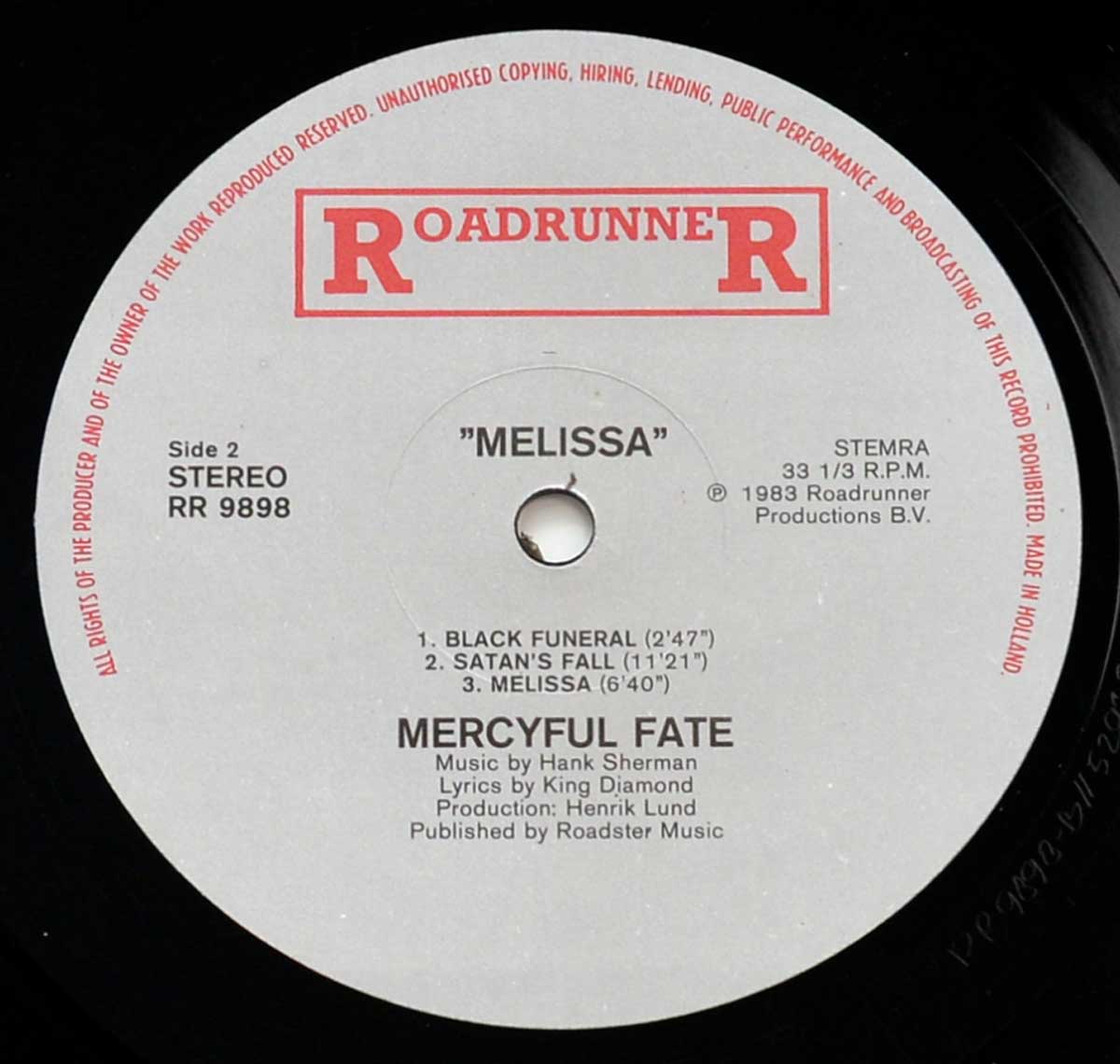 Enlarged High Resolution Photo of the Record's label MERCYFUL FATE - Melissa https://vinyl-records.nl