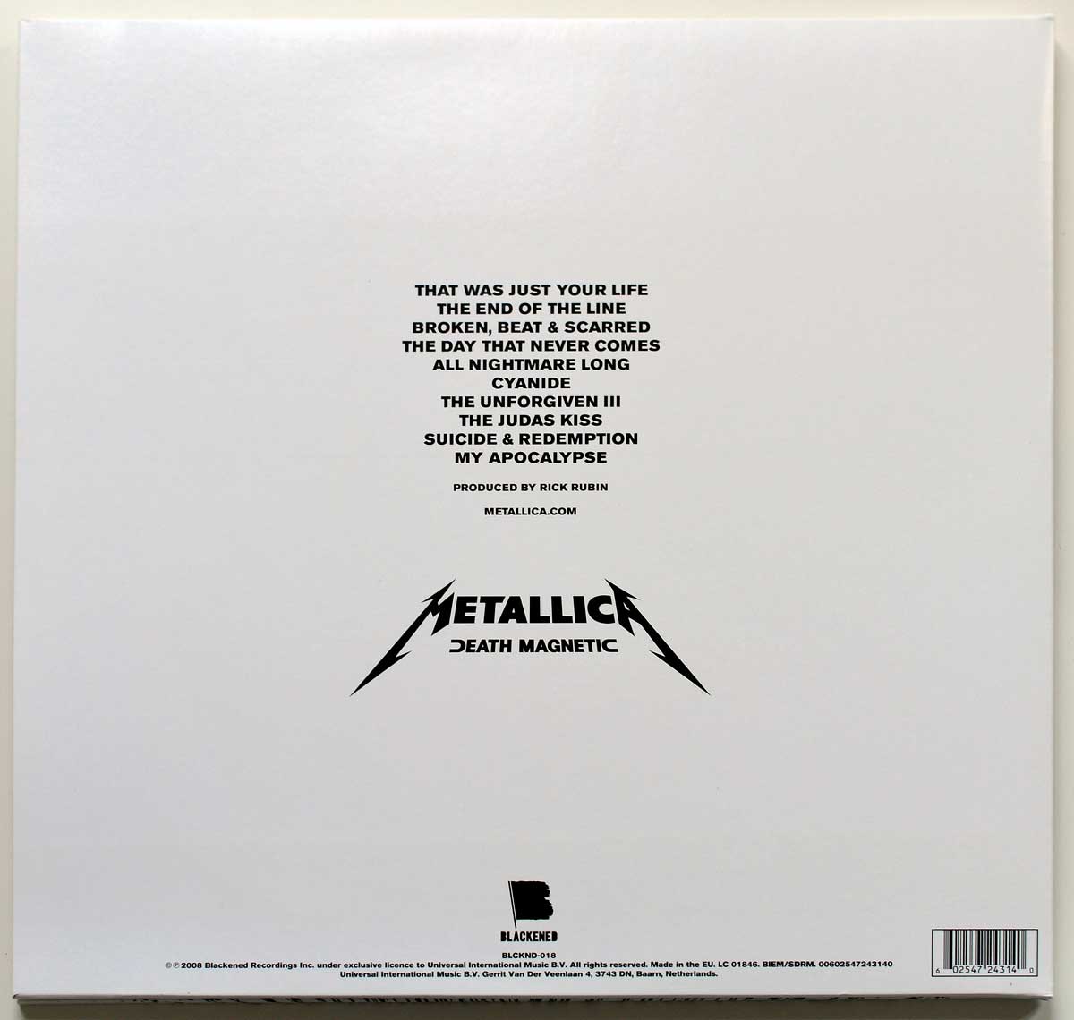 Photo of album back cover METALLICA - Death Magnetic Blackened Records Gatefold Cover 12" 