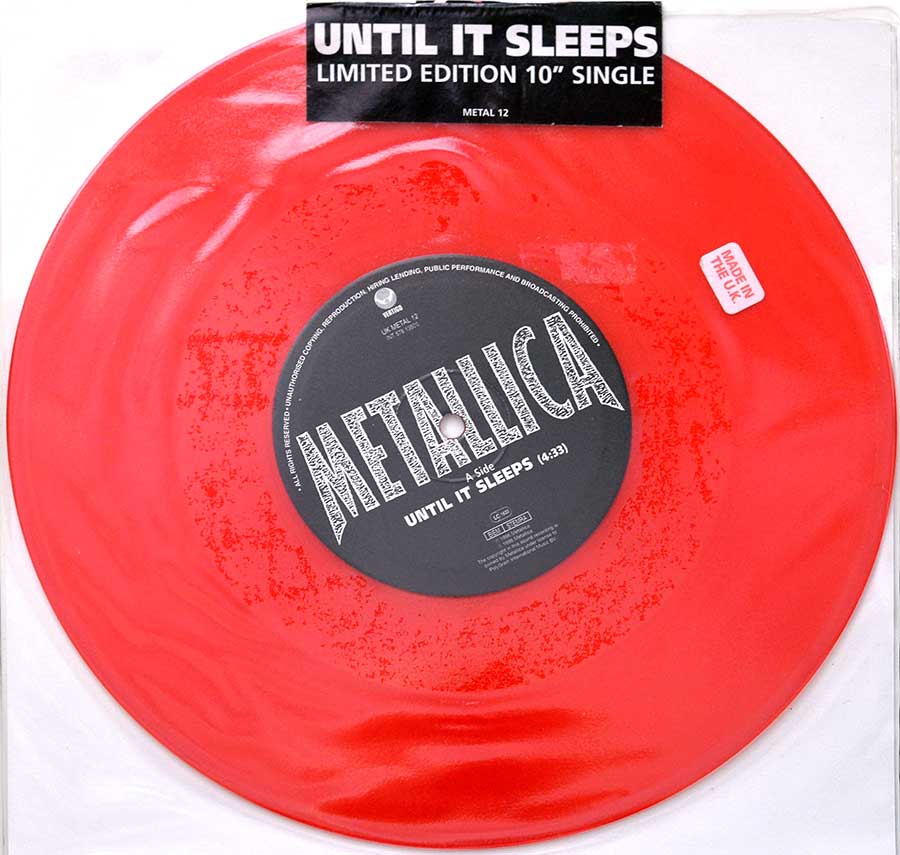 METALLICA - Until It Sleeps Red Vinyl 10" Maxi-Single Album Vinyl  front cover https://vinyl-records.nl