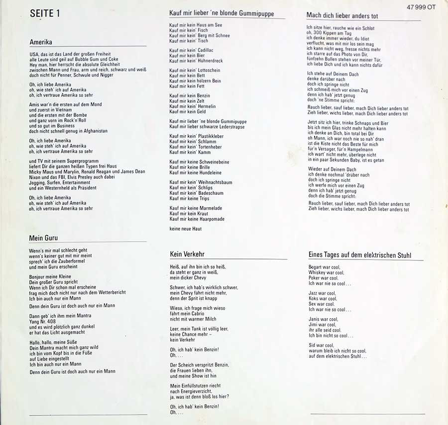 First Photo Of Lyrics nner Sleeve FEE - Notaufnahme Lyrics Sleeve Half-Speed Master 12" LP VINYL ALBUM 