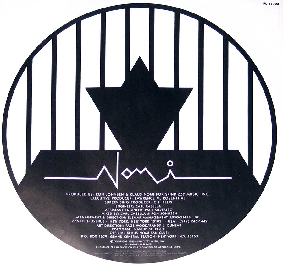KLAUS NOMI - Simple Man 12" Vinyl LP Album back cover