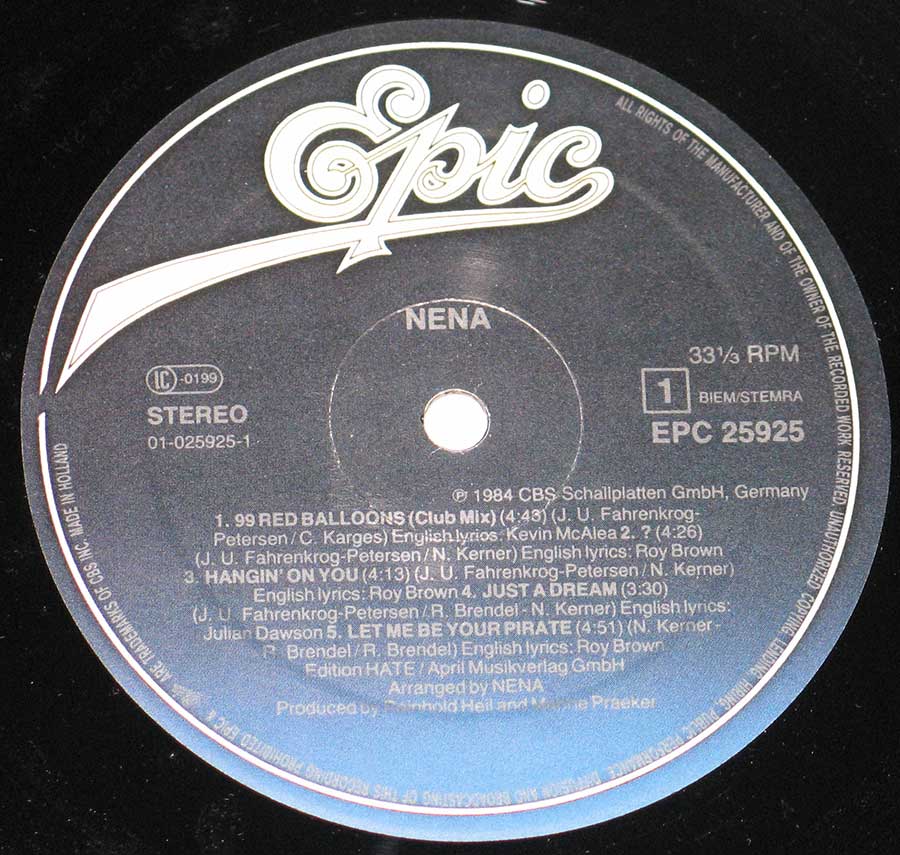 "NENA" Record Label Details: EPIC 25925 