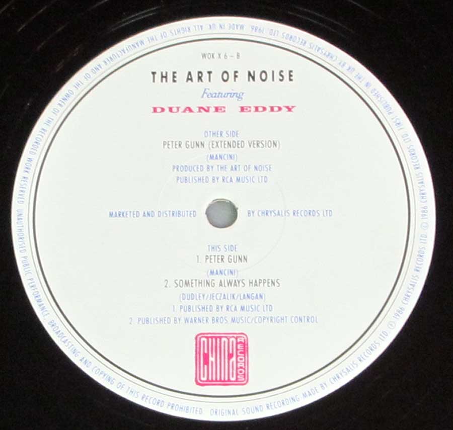Side Two Close up of record's label ART OF NOISE - Feat Duane Eddy - Peter Gunn Extended Version 12" MAXI-SINGLE VINYL
