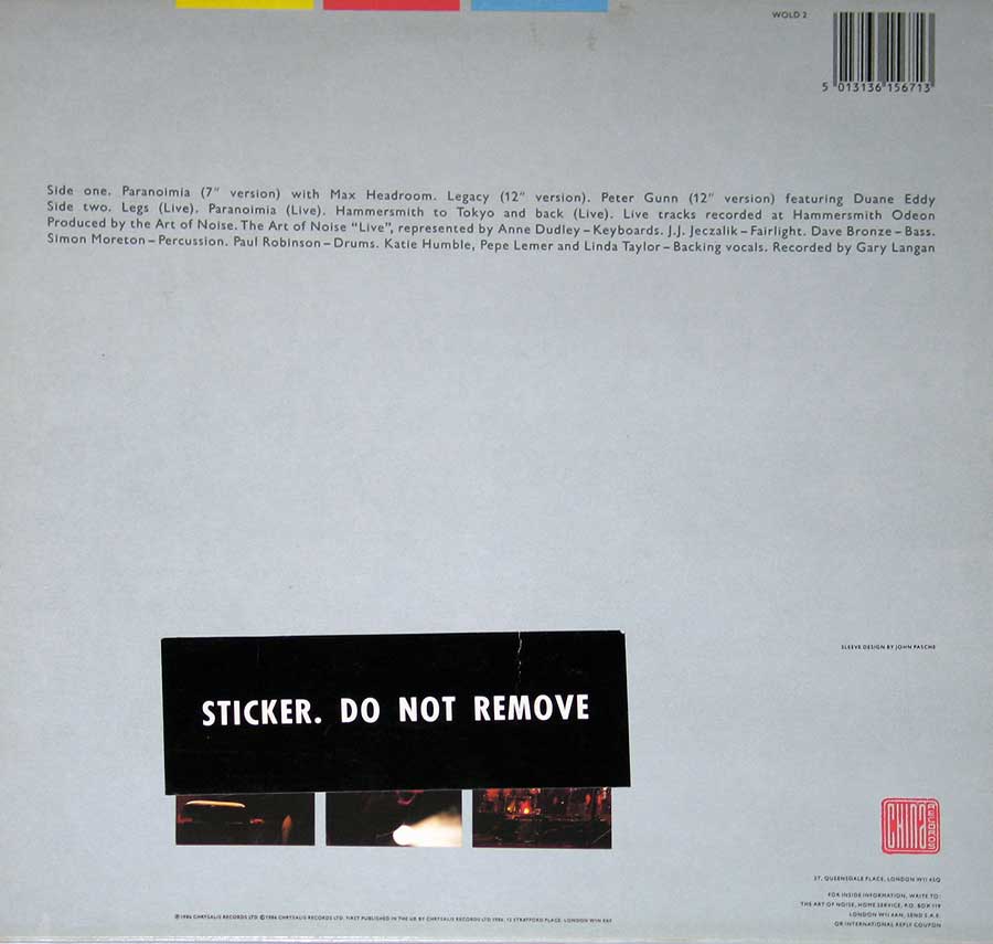 Photo of album back cover ART OF NOISE - RE-WORKS UK Pressing 12" LP VINYL