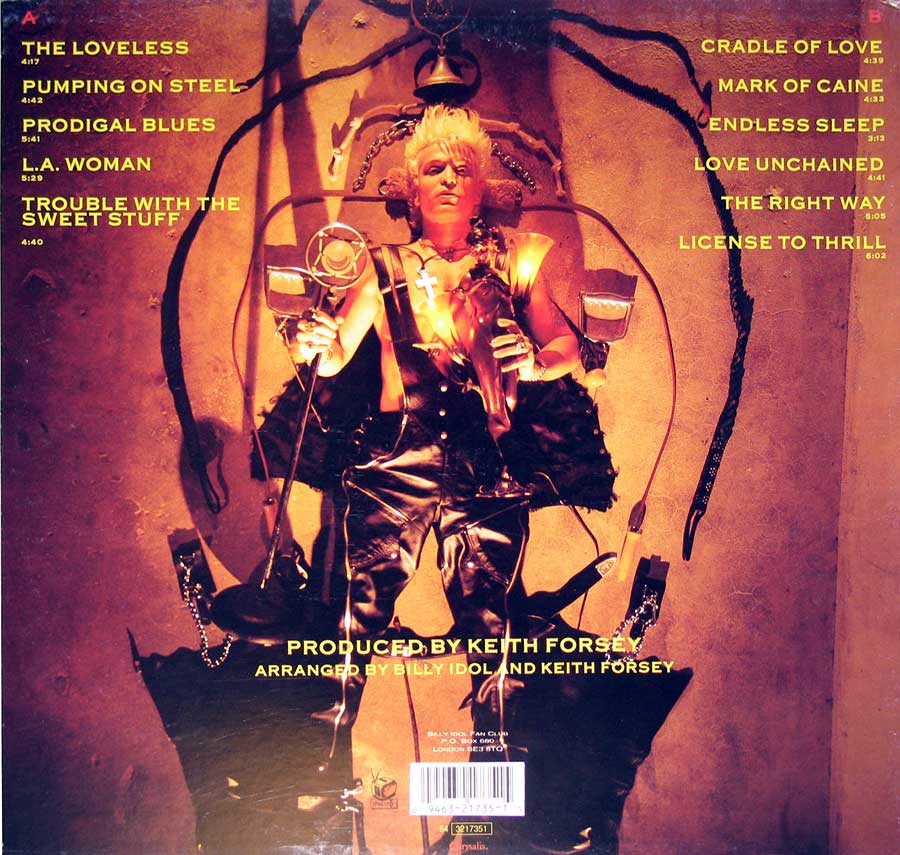 BILLY IDOL - Charmed Life 12" Vinyl LP Album 
 back cover