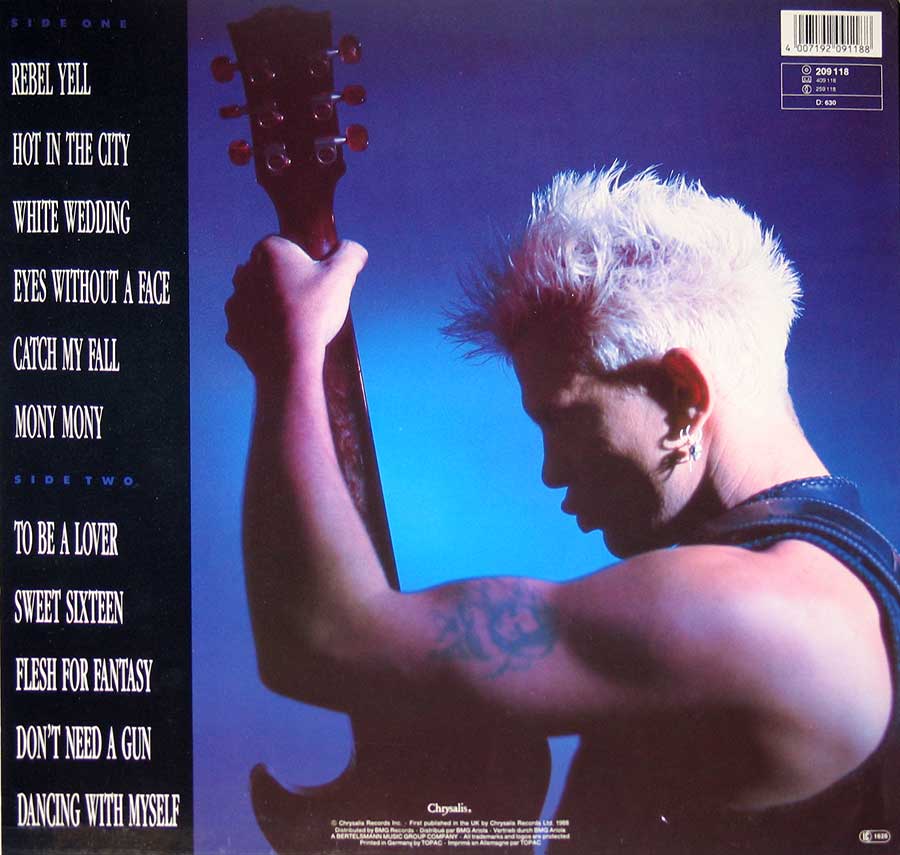 Photo of album back cover Billy Idol Songs ( 11 of the Best ) 12" Vinyl LP Album 