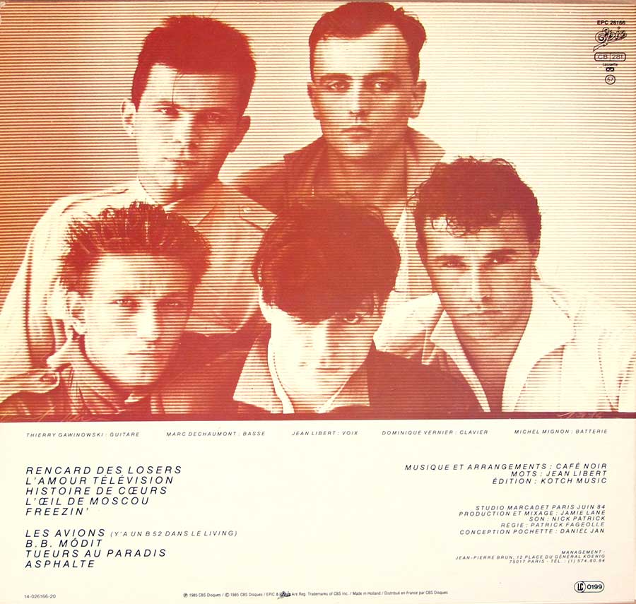 Photo of the Cafe Noir band on the album back cover of L'Amour Television  