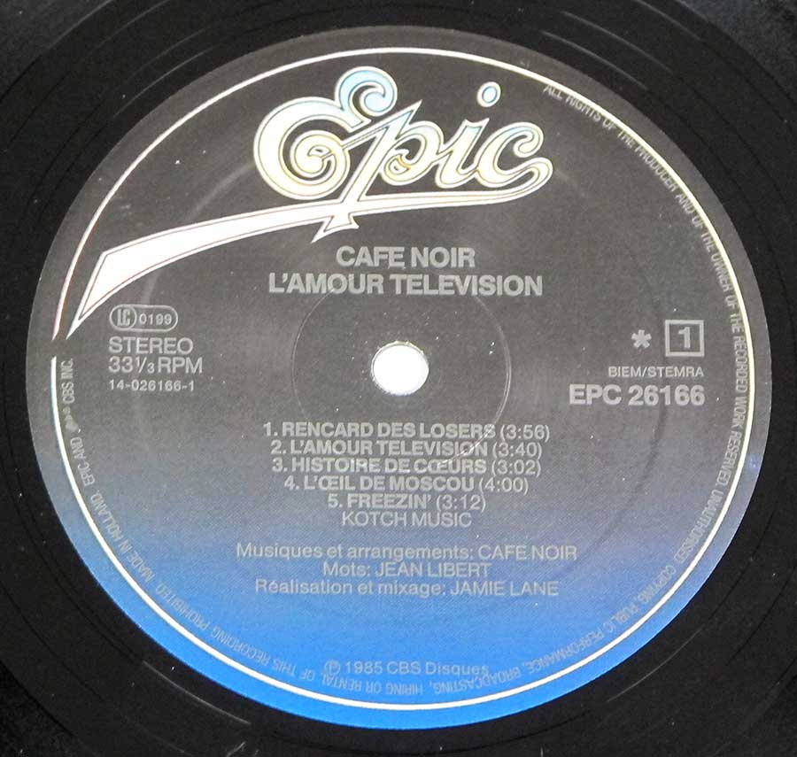 Close-Up Photo of the "Epic" Record Label for L'Amour Television    