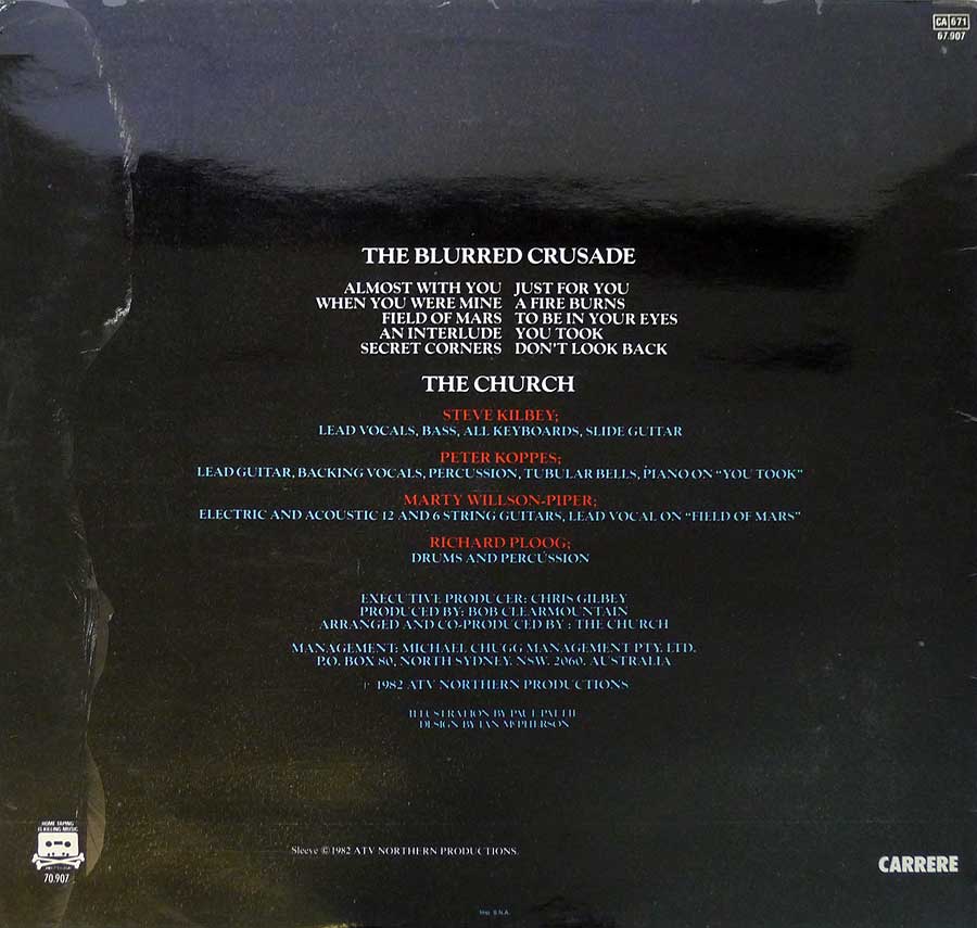 Photo of album back cover THE CHURCH - Blurred Crusade 12" Vinyl LP Album 