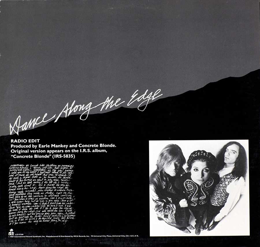 CONCRETE BLONDE - Dance Along The Edge White Label Promo 12"Vinyl Maxi-Single back cover