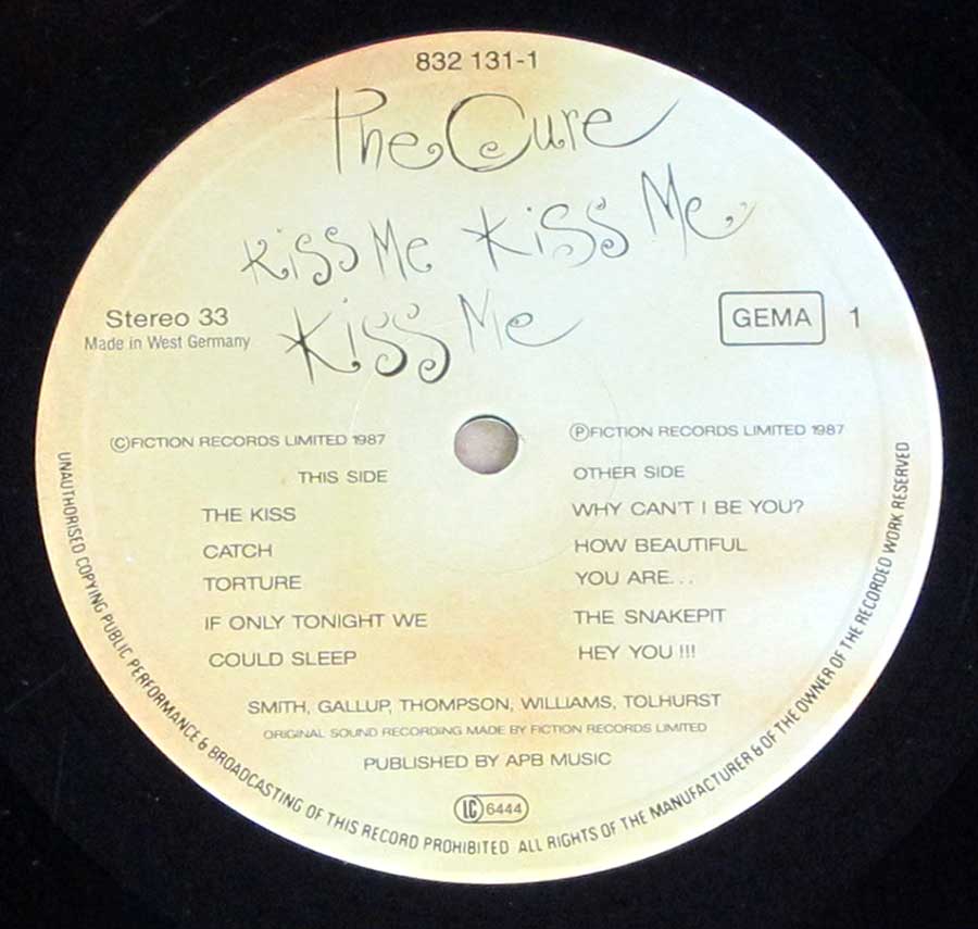 Side Two Close up of record's label THE CURE - Kiss Me Kiss Me Kiss Me 2LP Vinyl Album