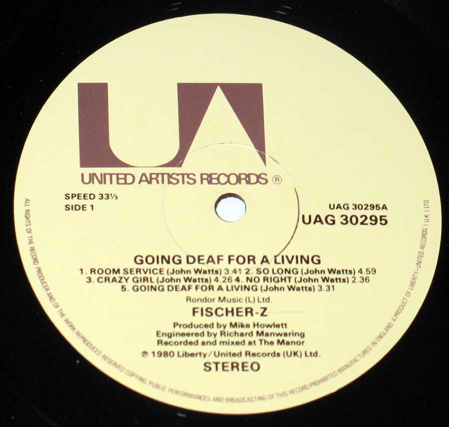 High Resolution Photo #5 Fischer-Z Going Deaf For a Living Vinyl Record