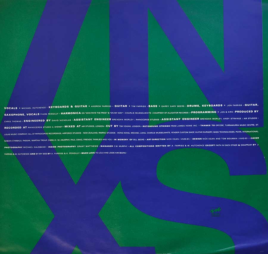 INXS - "X" Belgium Release 1990 12" LP VINYL Album custom inner sleeve