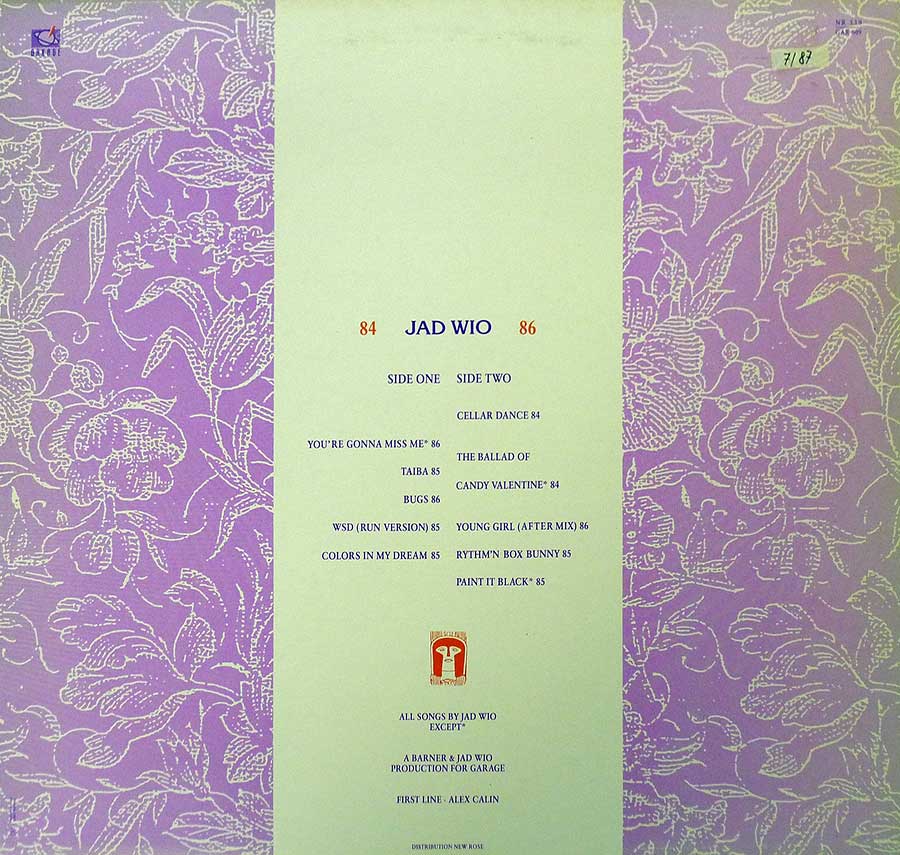 Album Back Cover  Photo of "JAD WIO Cellar Dreams Garage"