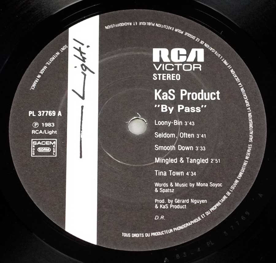 Close up of record's label KAS PRODUCT - By Pass Side One