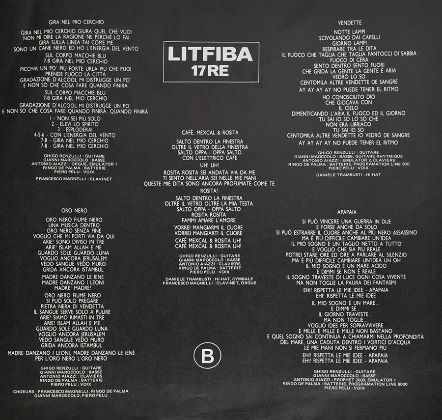 Photo One Of The Original Custom Inner Sleeve LITFIBA - 17 RE 12" Vinyl LP Album 