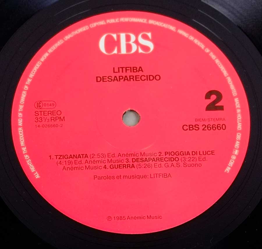 Close up of record's label LITFIBA - Desaparecido 12" Vinyl LP Album Side Two