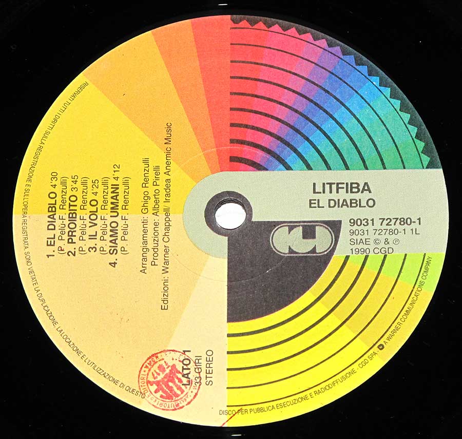 Close up of record's label LITFIBA - El Diablo 12" Vinyl LP Album Side One