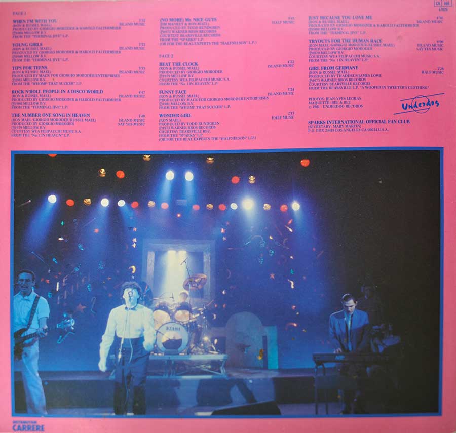 SPARKS - History of Sparks 12" LP Vinyl Album back cover