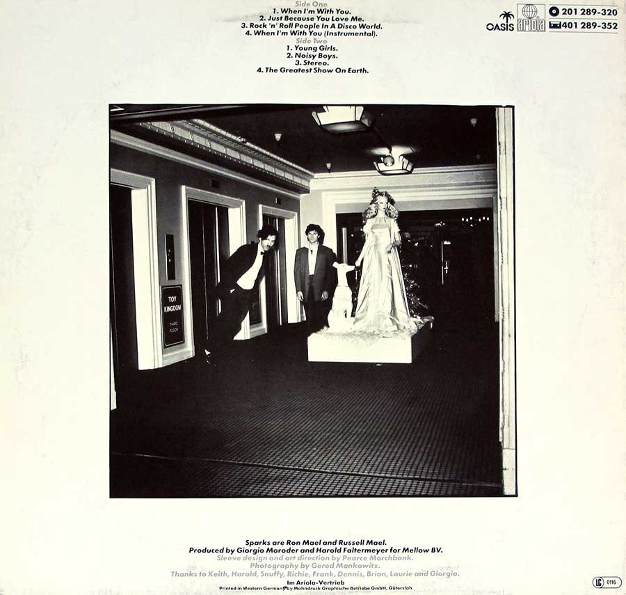 Photo of album back cover SPARKS - Terminal Jive