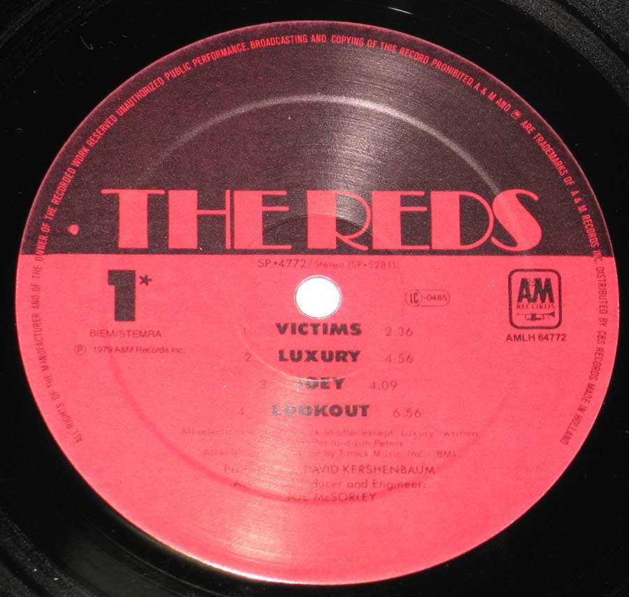 "The Reds" Black and Red Colour A&M Records Record Label Details: A&M Records AMLH 64772 