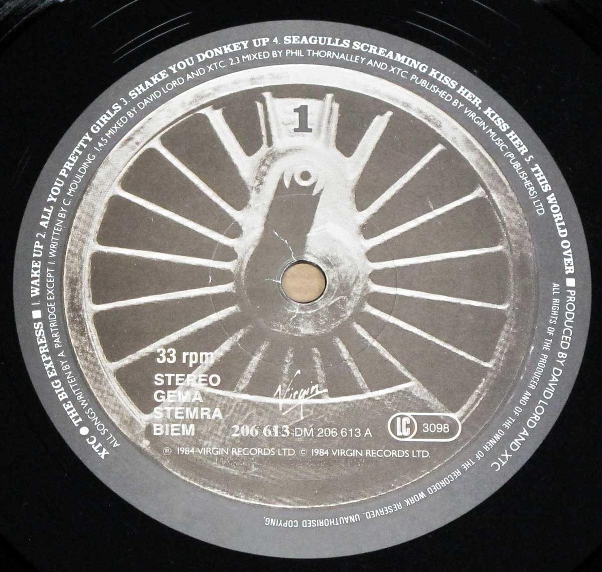 Close-up Photo of "XTC - The Big Express" Record Label 