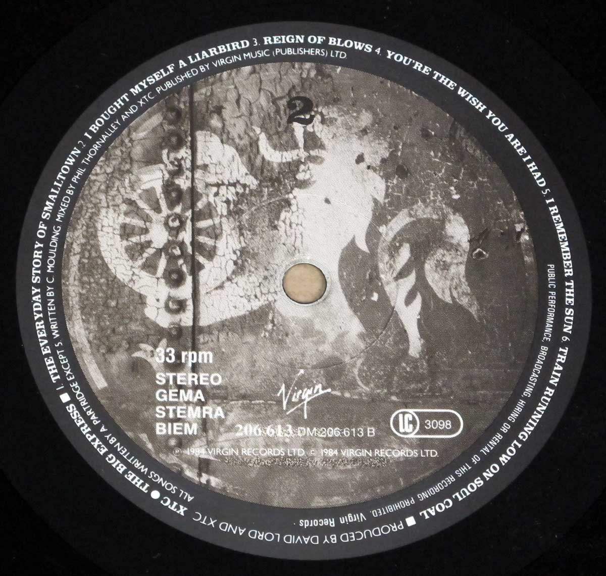 Close-up Photo of "XTC - The Big Express" Record Label 