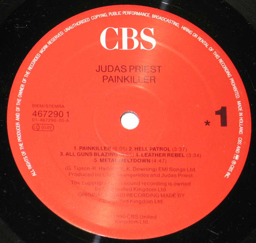 "Painkiller" Record Label Details: Red Colour CBS 467290 , Made in Holland 