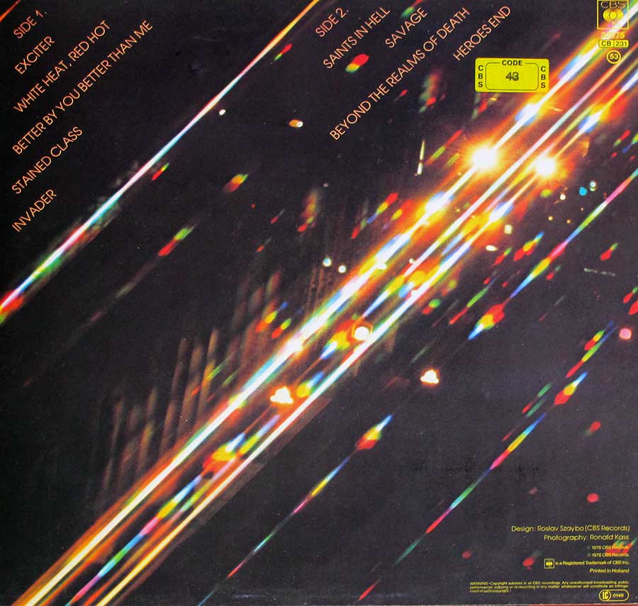 Photo of album back cover JUDAS PRIEST - Stained Class 12" Vinyl LP Album