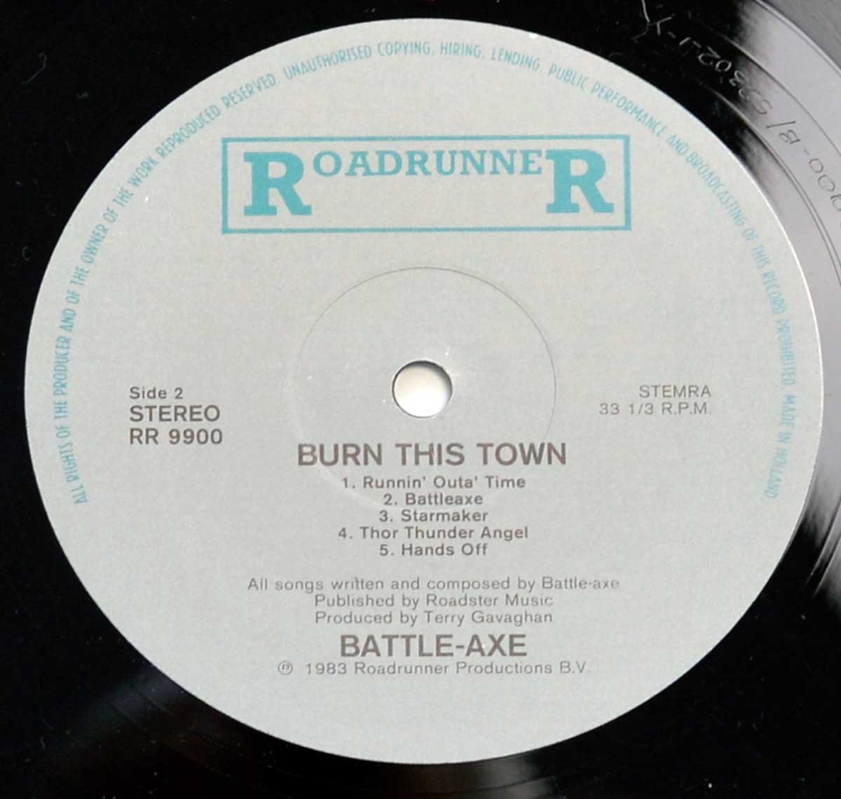 Enlarged High Resolution Photo of the Record's label BATTLEAXE Burn This Town https://vinyl-records.nl