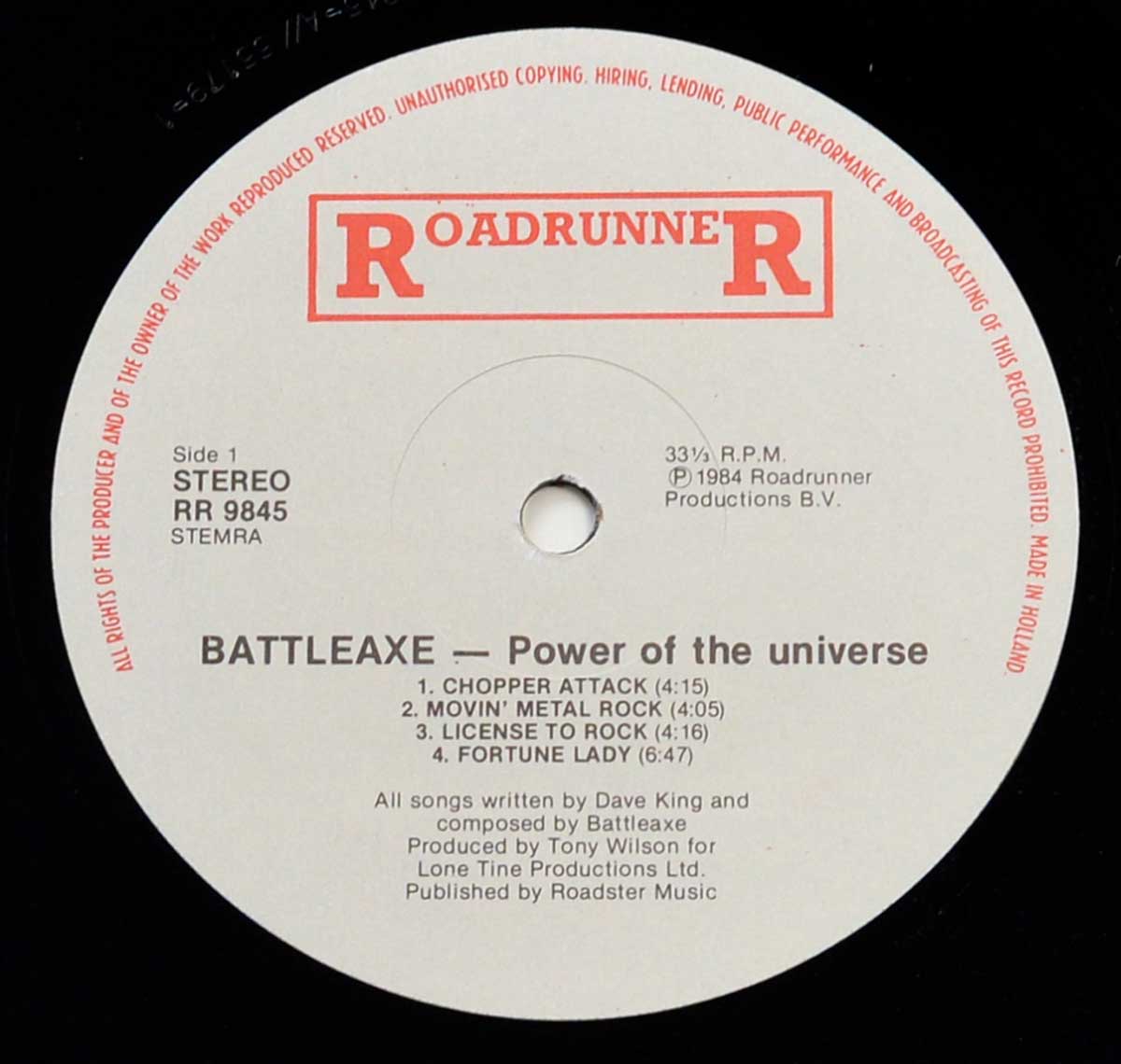 Enlarged High Resolution Photo of the Record's label BATTLEAXE -  Power from The Universe https://vinyl-records.nl