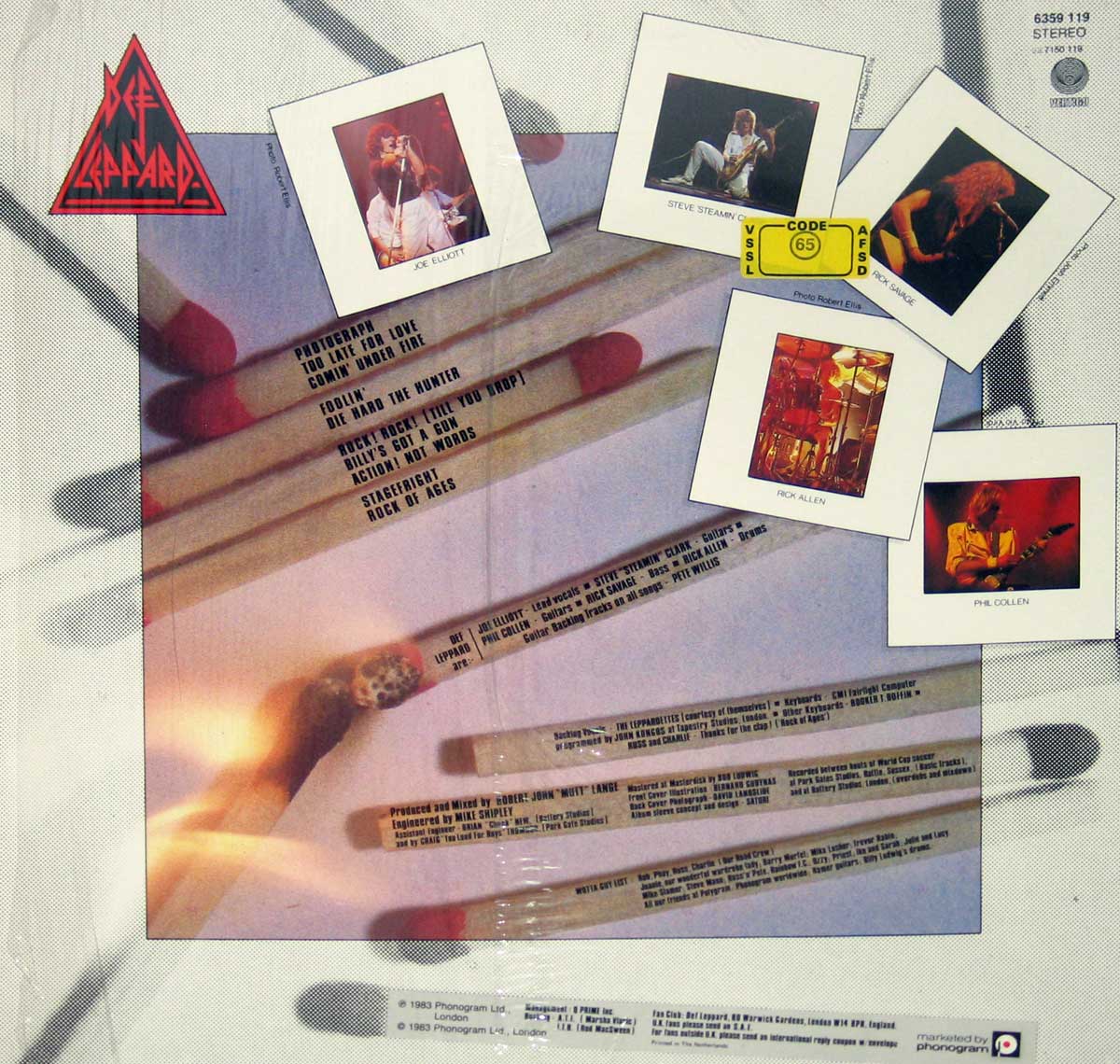 Photo of album back cover Def Leppard Pyromania ( Netherlands ) 12" Vinyl LP Album 