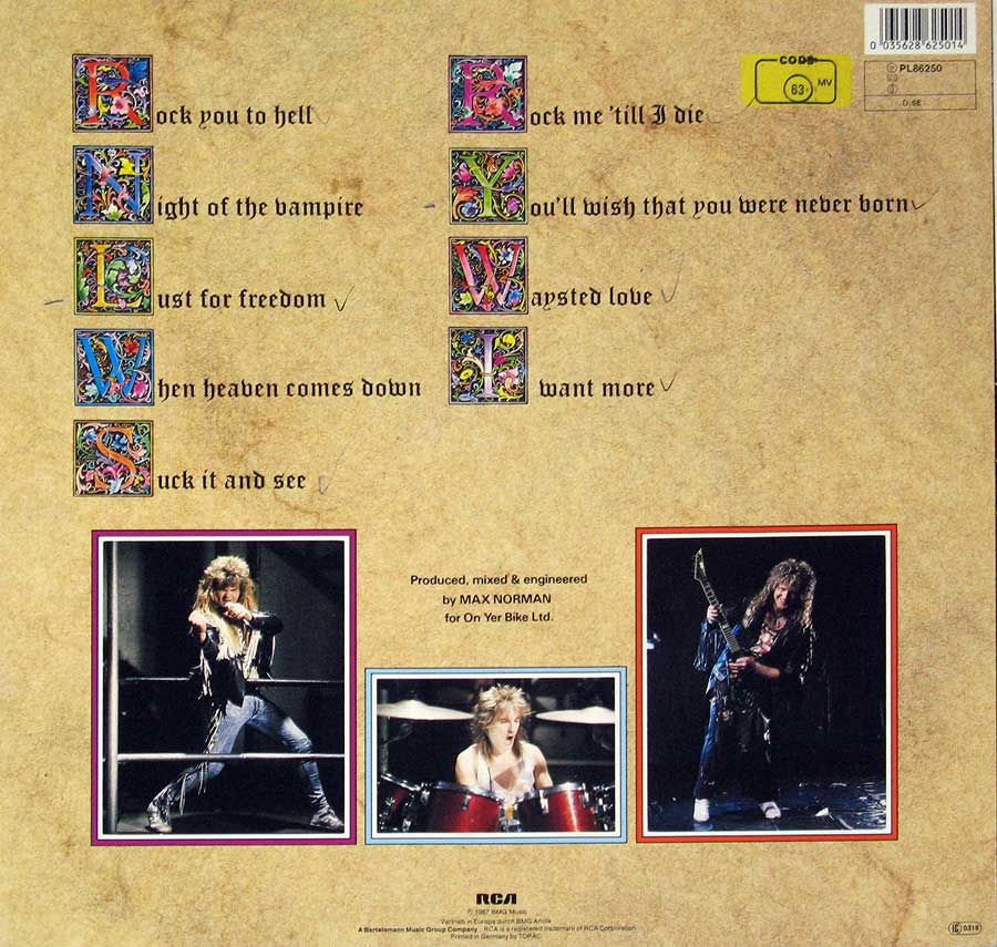 GRIM REAPER - Rock You To Hell NWOBHM 12" Vinyl LP Album back cover