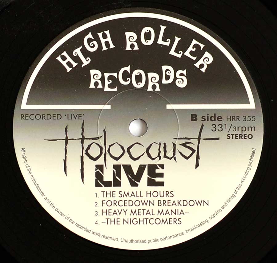 Side Two Close up of record's label HOLOCAUST - Live (Hot Curry & Wine) + 7" EP and 