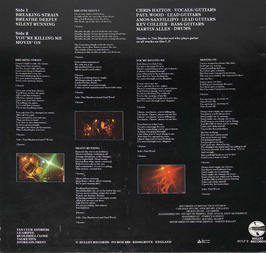 LE GRIFFE - Breaking Strain Bullet Records 12" Vinyl LP Album back cover