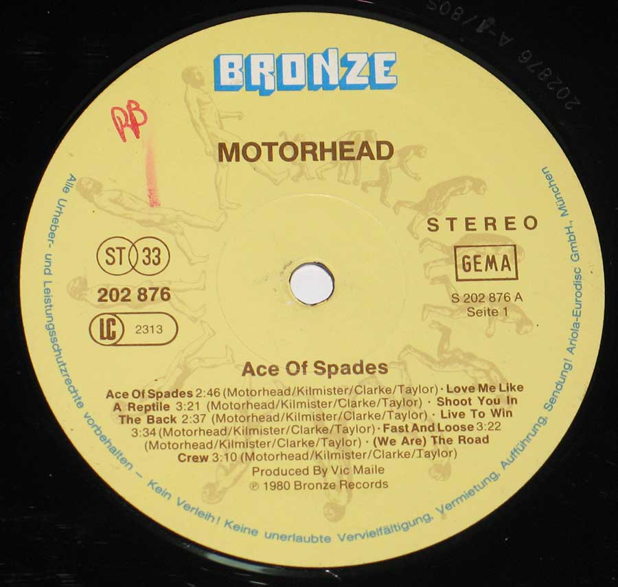 Close up of Side One MOTORHEAD - Ace Of Spades 12" Vinyl LP 