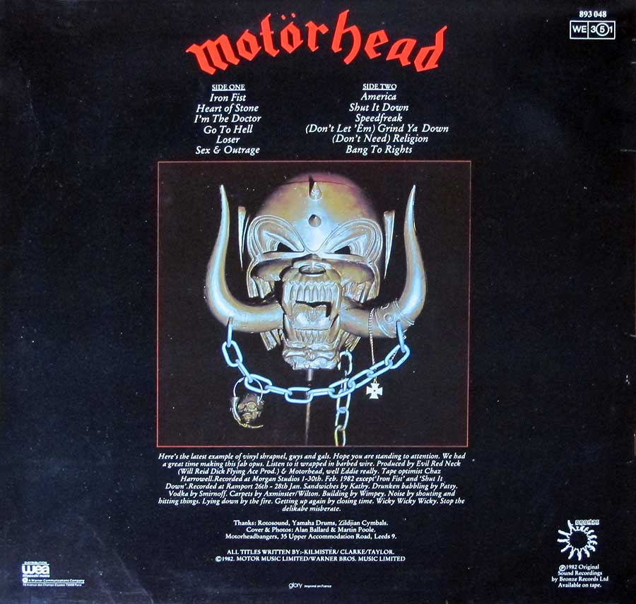Photo of album back cover MOTORHEAD - Iron Fist ( British Heavy Metal )