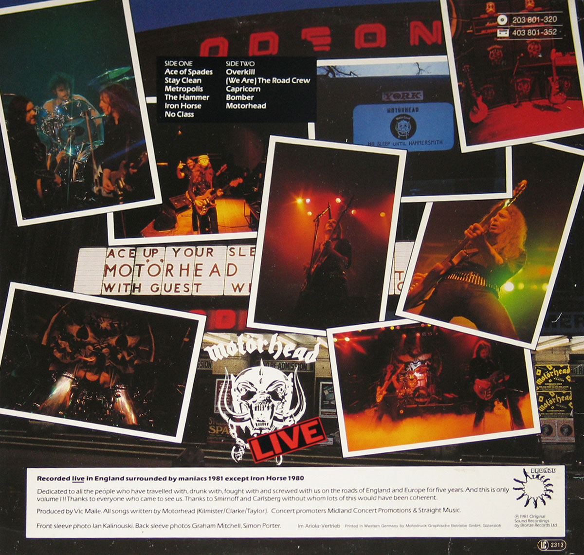 MOTORHEAD No Sleep Til' Hammersmith Live Album British Heavy Metal 12 ...
