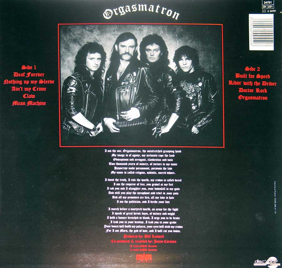Photo of album back cover MOTORHEAD - Orgasmatron Hard Rock, British Heavy Metal