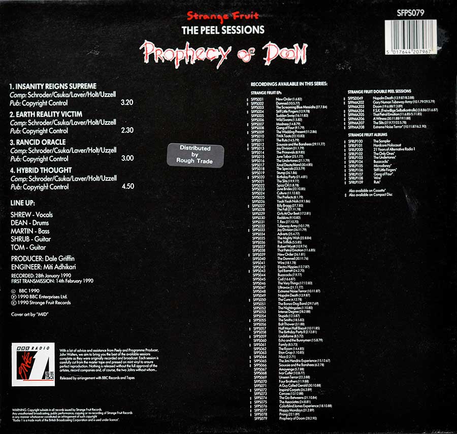 Photo of album back cover PROPHECY OF DOOM - The Peel Sessions (1990,UK) NWOBHM 12" LP ALBUM VINYL