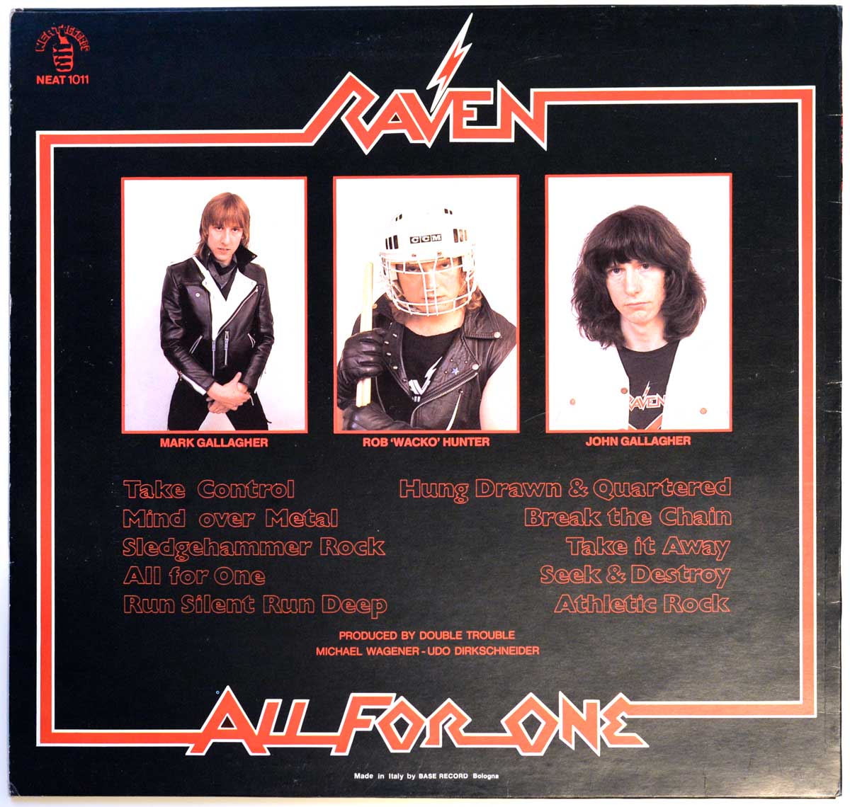 Three Photos of the band-members of "Raven on the Album Back Cover  Photo of "All For One"