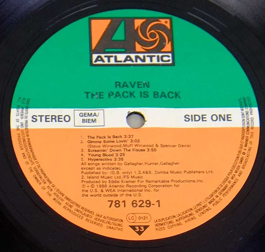 "The Pack Is Back" Green, White and Orange Colour Record Label Details: ATLANTIC 781 629