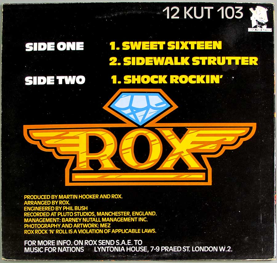 Photo of album back cover ROX - KRAZY KUTZ / SWEET SIXTEEN NWOBHM