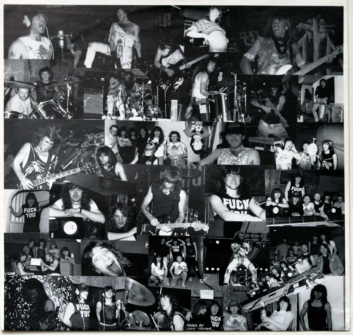 Collage of band photos on the custom inner sleeve SATAN - Suspended Sentence ( NWOBHM ) 