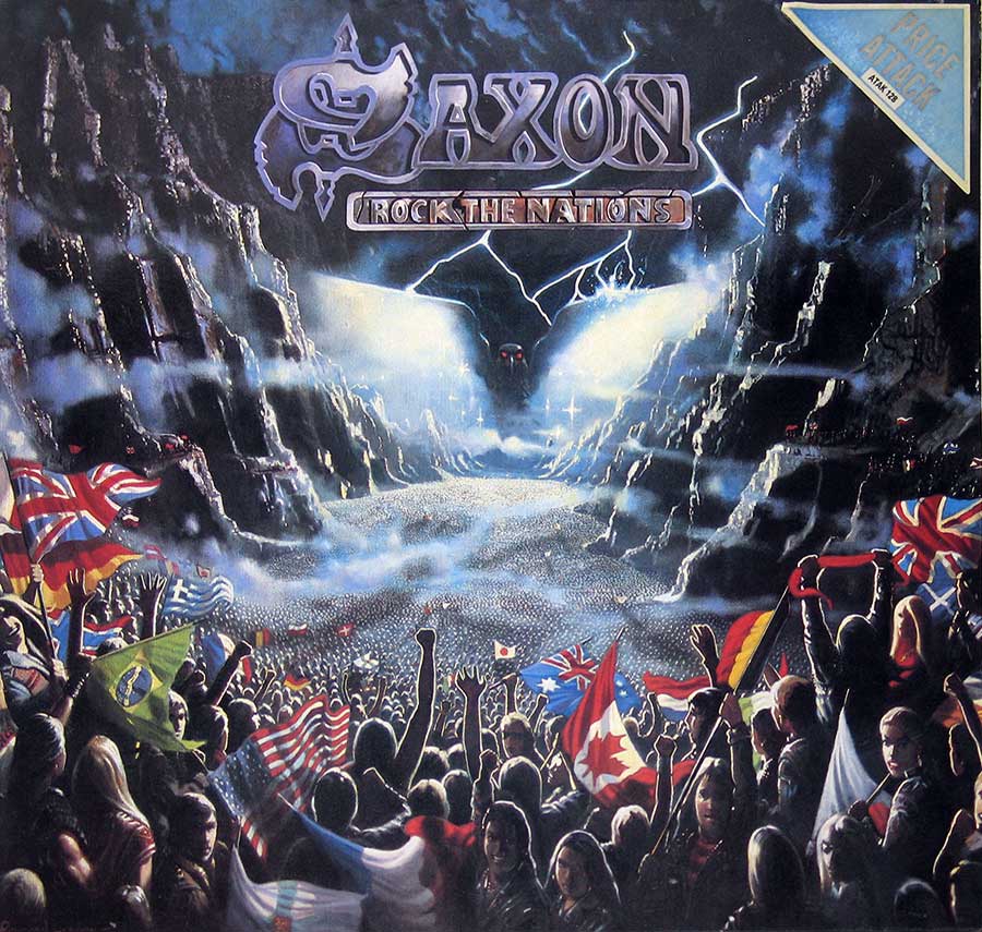 SAXON - Rock The Nations Uk Gt Britain Pressing 12" Vinyl LP Album front cover https://vinyl-records.nl